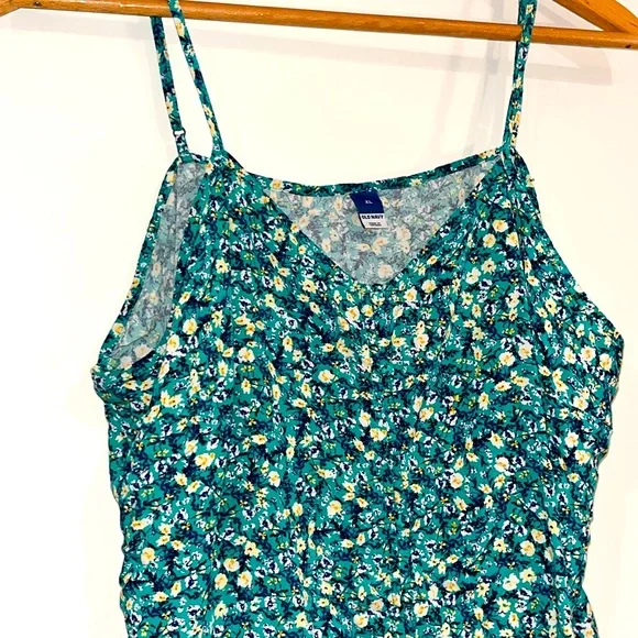 OLD NAVY Floral Cami Button Front Tank Top Size XL Teal Yellow Adjustable Straps - Picture 2 of 5